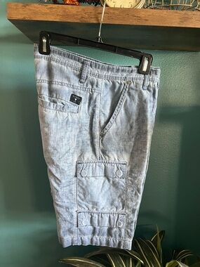 Guess Men’s Light Blue Cargo Shorts with Patch Pockets